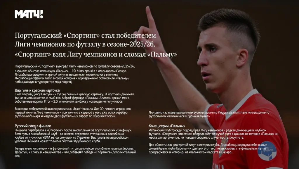 Португальский «Спортинг» стал победителем Лиги чемпионов по футзалу в сезоне‑2025/26.